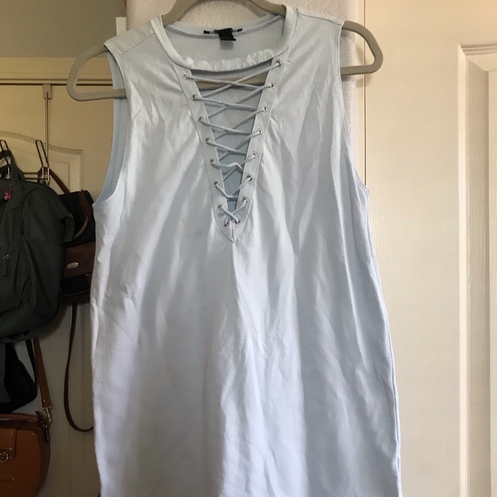 Light blue dress with lace up neckline